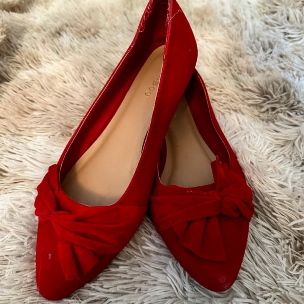 BAMBOO Vibrant Red Flats with Bow Accent